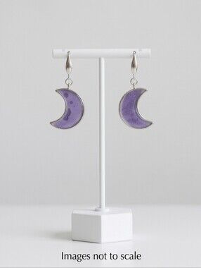 #524 HAND CRAFTED Earrings handcrafted handmade Resin SilverTone HalfMoon Purple